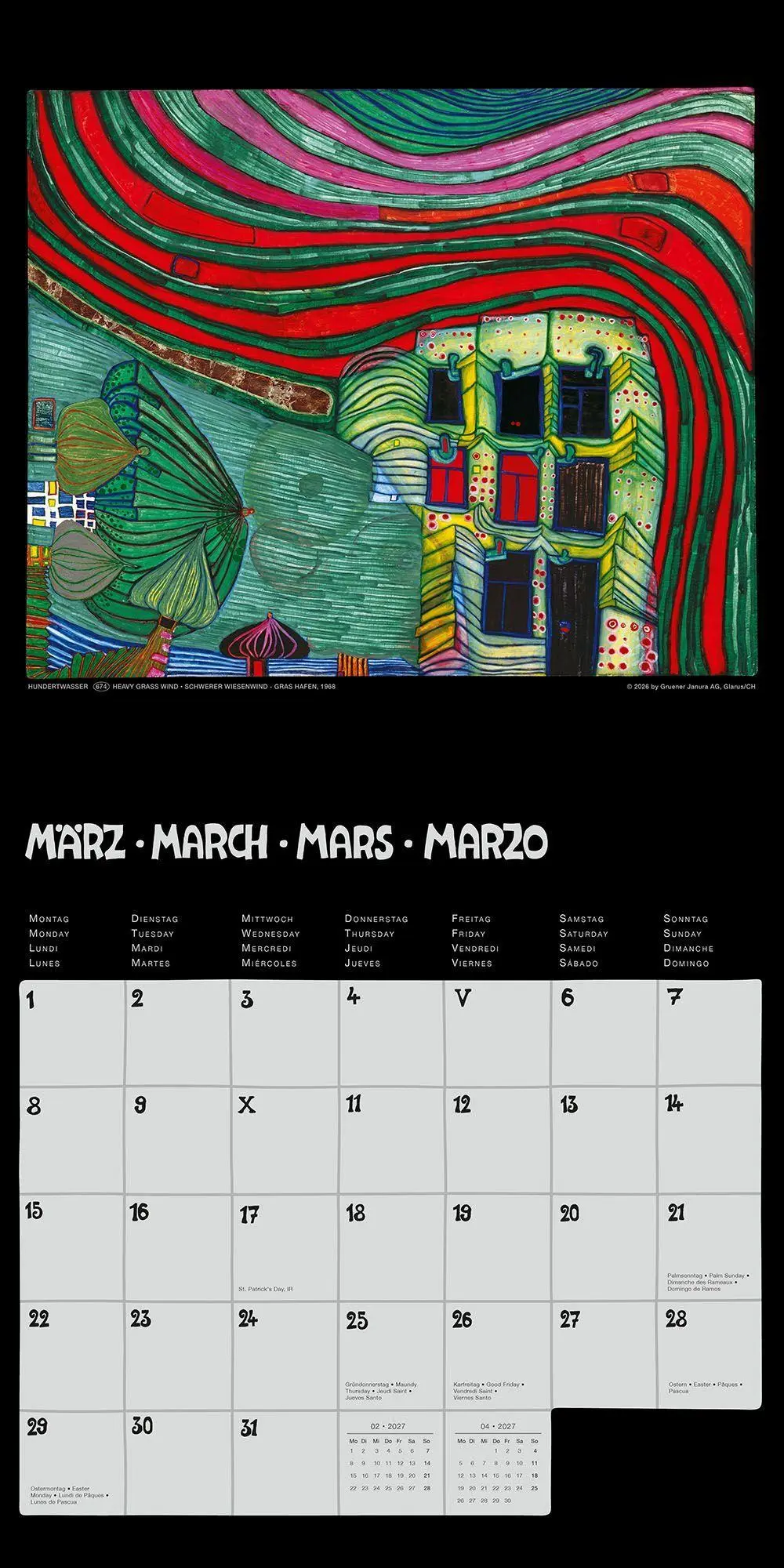 Bild: 9783910430358 | Hundertwasser Broschürenkalender Art 2027 | Wörner Verlag GmbH | 28 S.