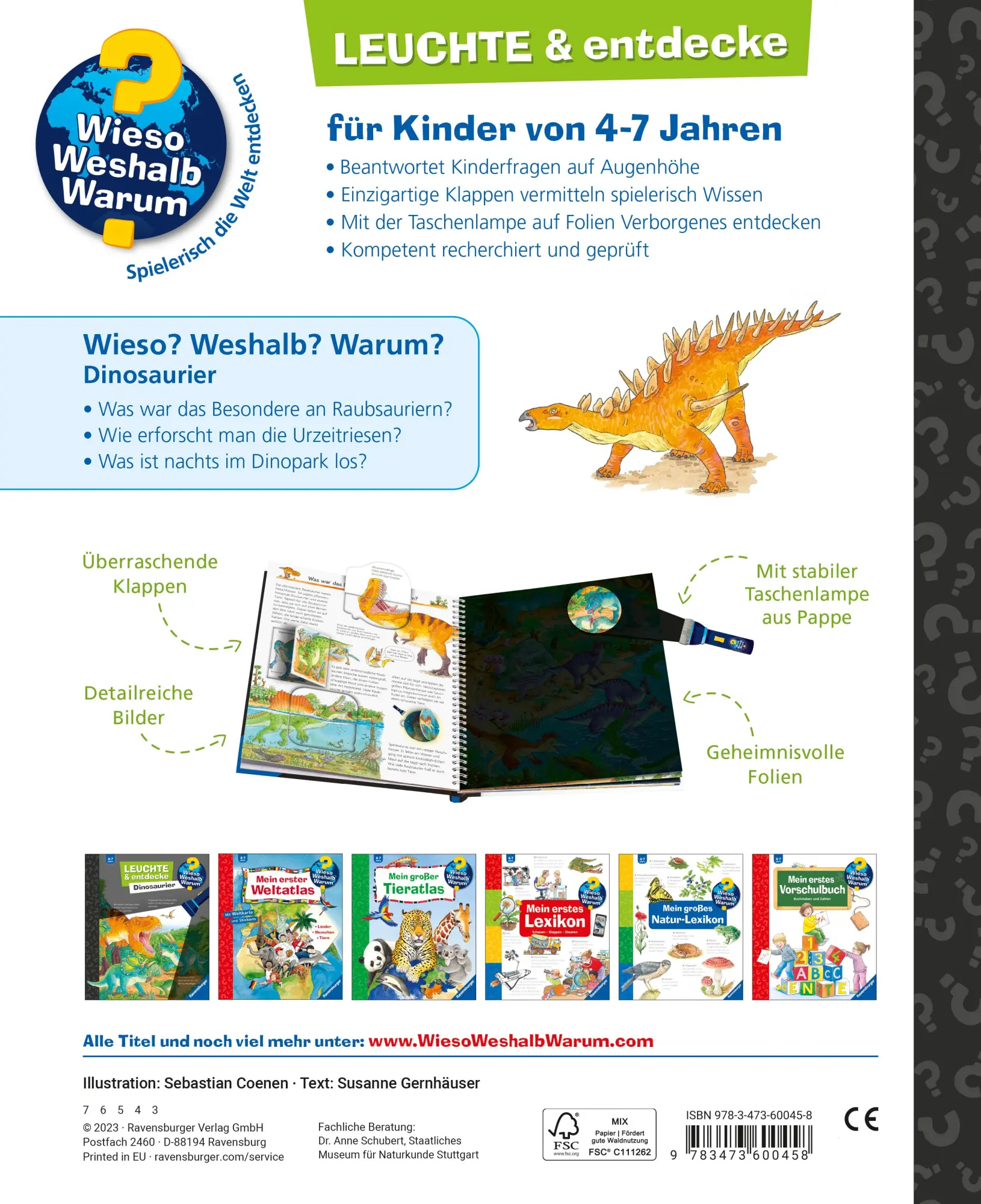 Rückseite: 9783473600458 | Wieso? Weshalb? Warum? Leuchte und entdecke: Dinosaurier...