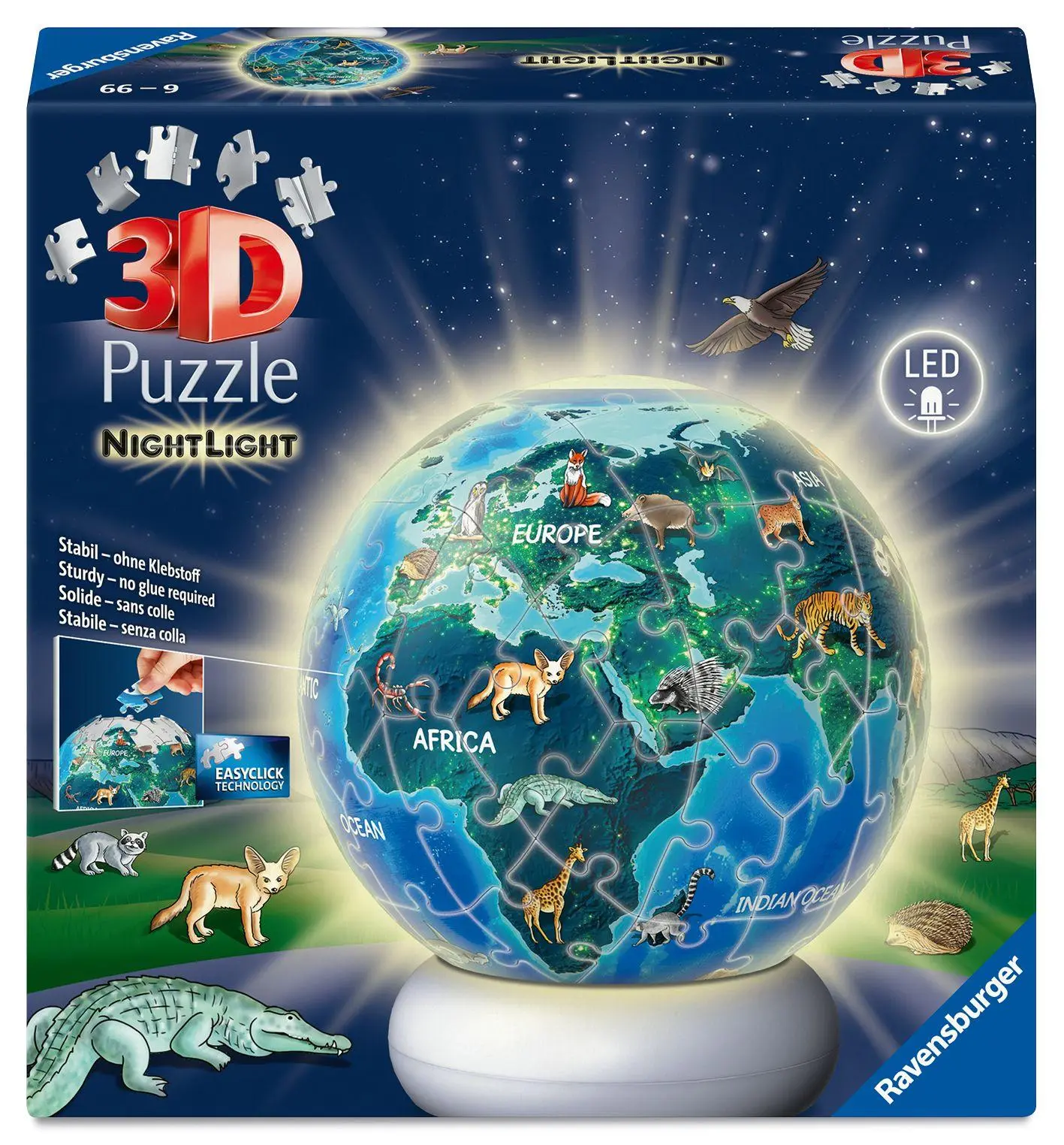 Cover: 4005555080558 | 3D Puzzle-Ball Nachtlicht Erde mit Tiermotiven | Spiel | 12008055