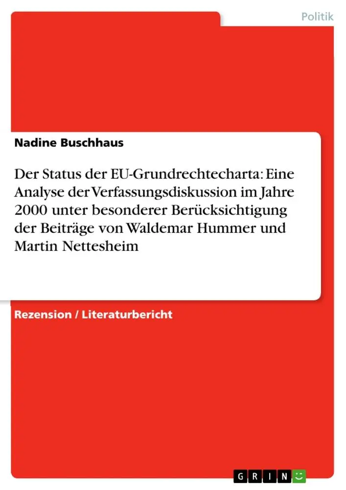 Cover: 9783638950558 | Der Status der EU-Grundrechtecharta: Eine Analyse der...