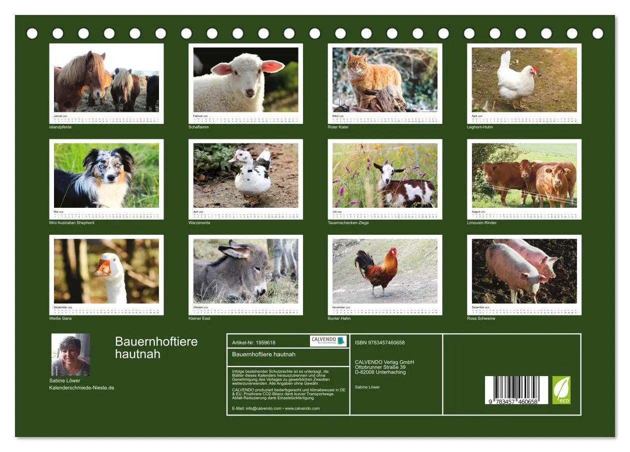 Bild: 9783457460658 | Bauernhoftiere hautnah (Tischkalender 2026 DIN A5 quer), CALVENDO...