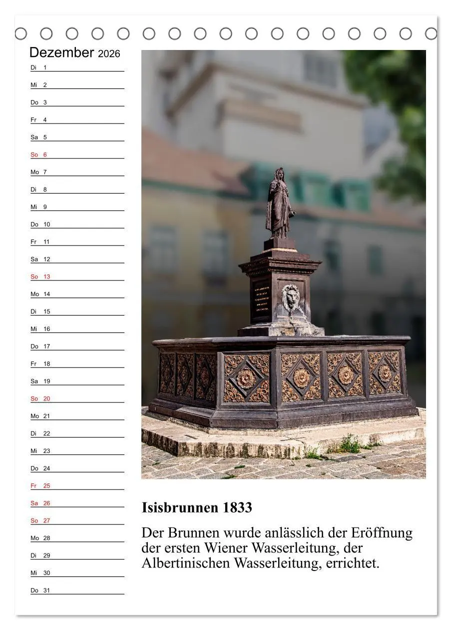 Bild: 9783516310658 | Brunnenkunst in Wien (Tischkalender 2026 DIN A5 hoch), CALVENDO...