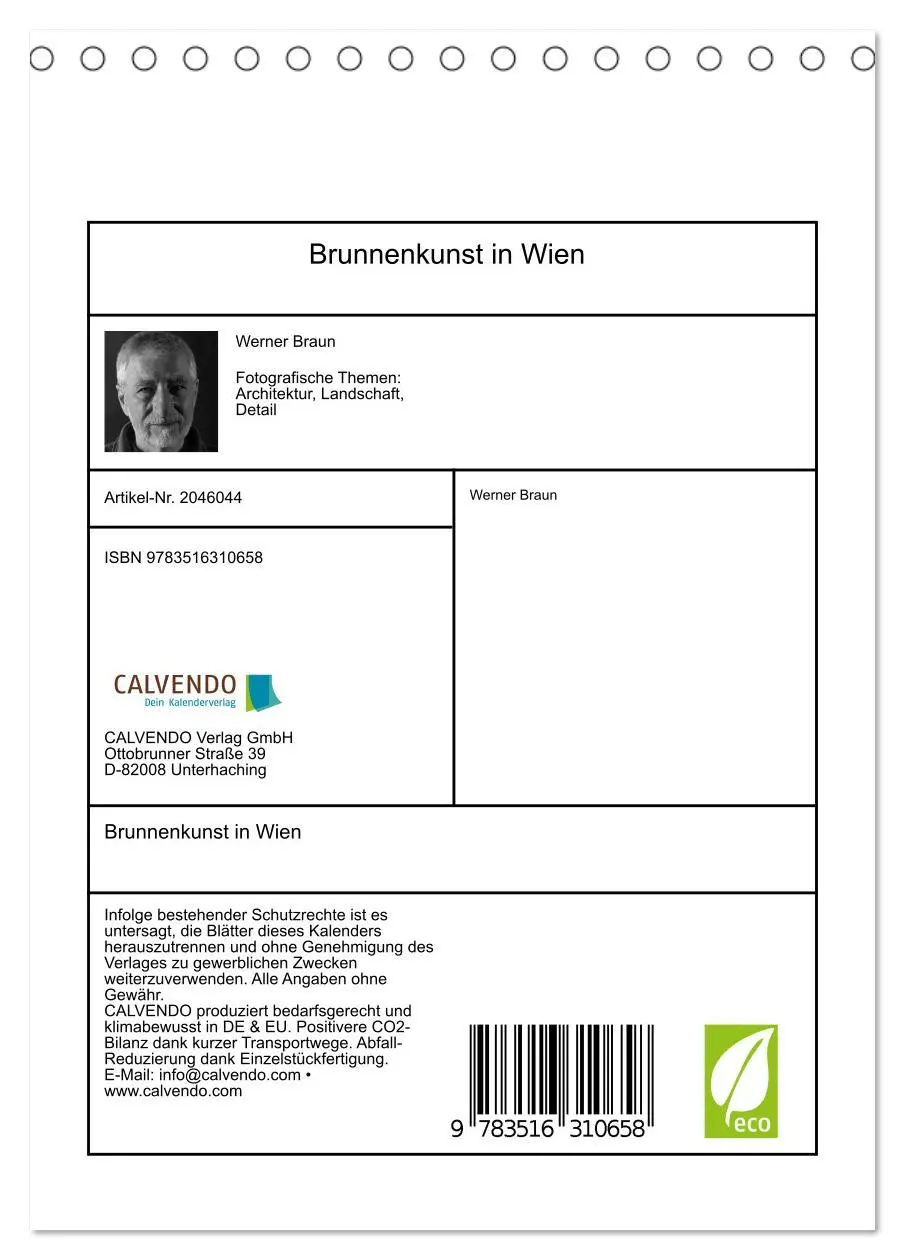 Bild: 9783516310658 | Brunnenkunst in Wien (Tischkalender 2026 DIN A5 hoch), CALVENDO...