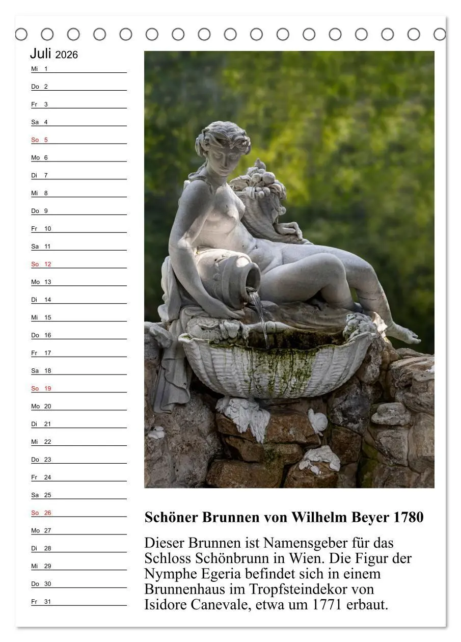Bild: 9783516310658 | Brunnenkunst in Wien (Tischkalender 2026 DIN A5 hoch), CALVENDO...