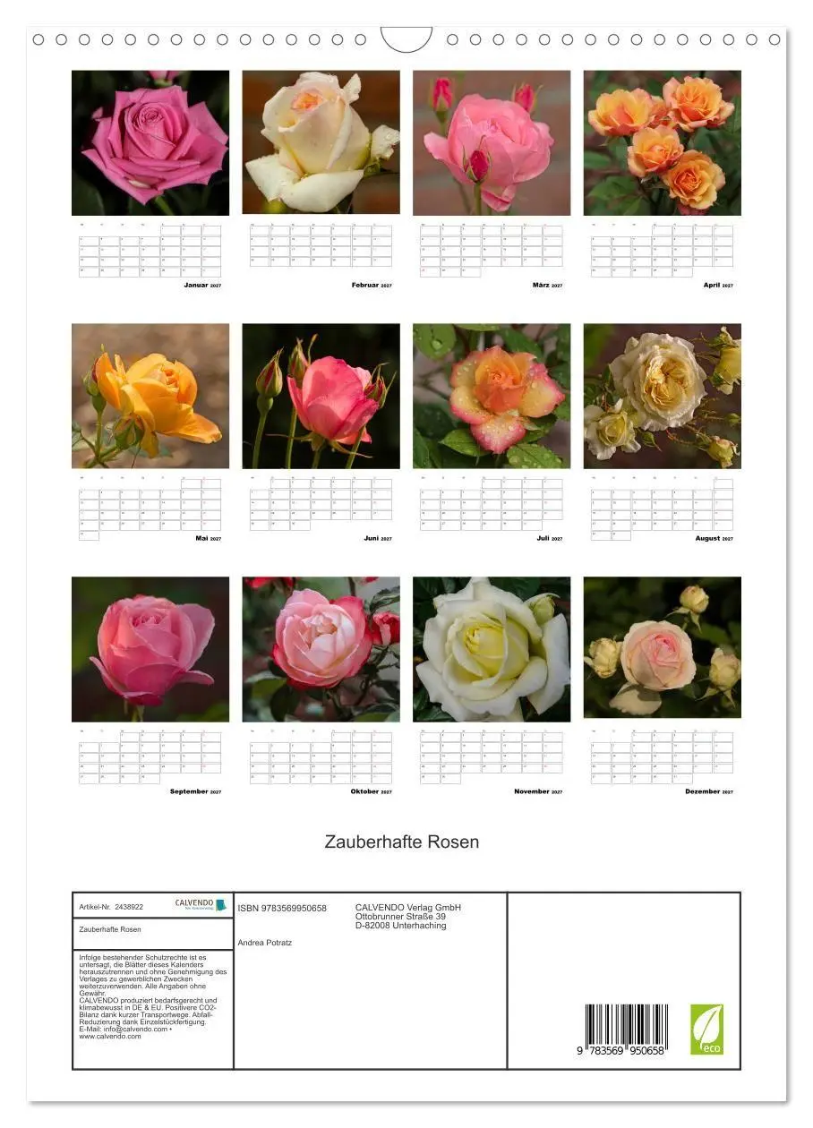 Bild: 9783569950658 | Zauberhafte Rosen (Wandkalender 2027 DIN A3 hoch), CALVENDO...