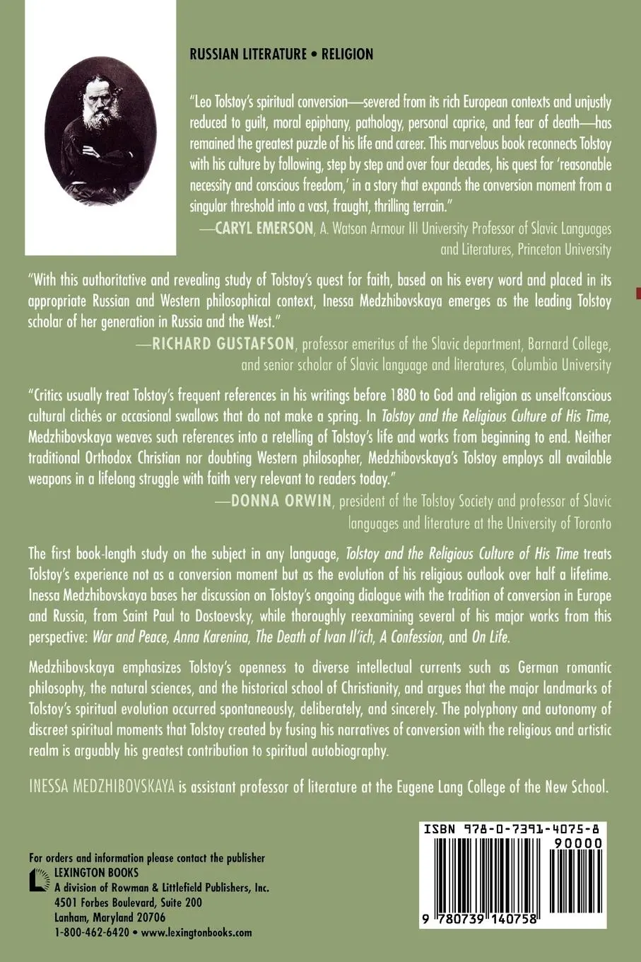 Rückseite: 9780739140758 | Tolstoy and the Religious Culture of His Time | Inessa Medzhibovskaya