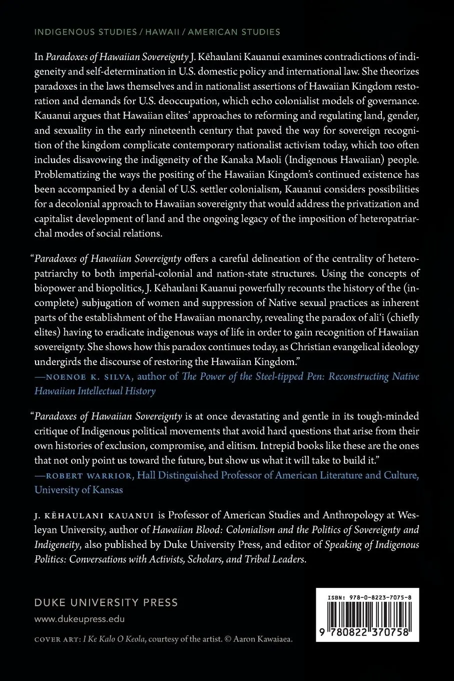 Rückseite: 9780822370758 | Paradoxes of Hawaiian Sovereignty | J. Kehaulani Kauanui | Taschenbuch