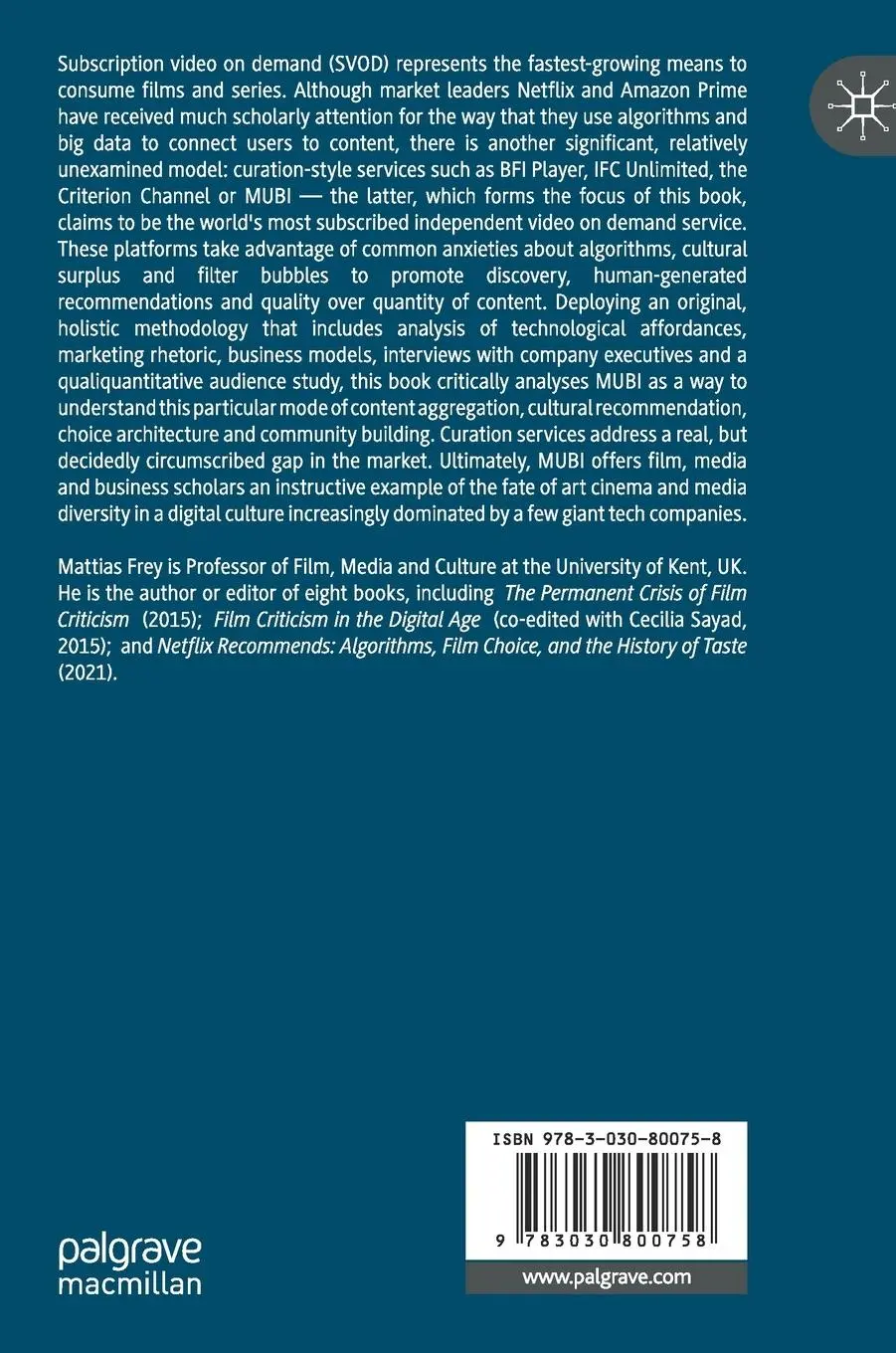 Rückseite: 9783030800758 | MUBI and the Curation Model of Video on Demand | Mattias Frey | Buch
