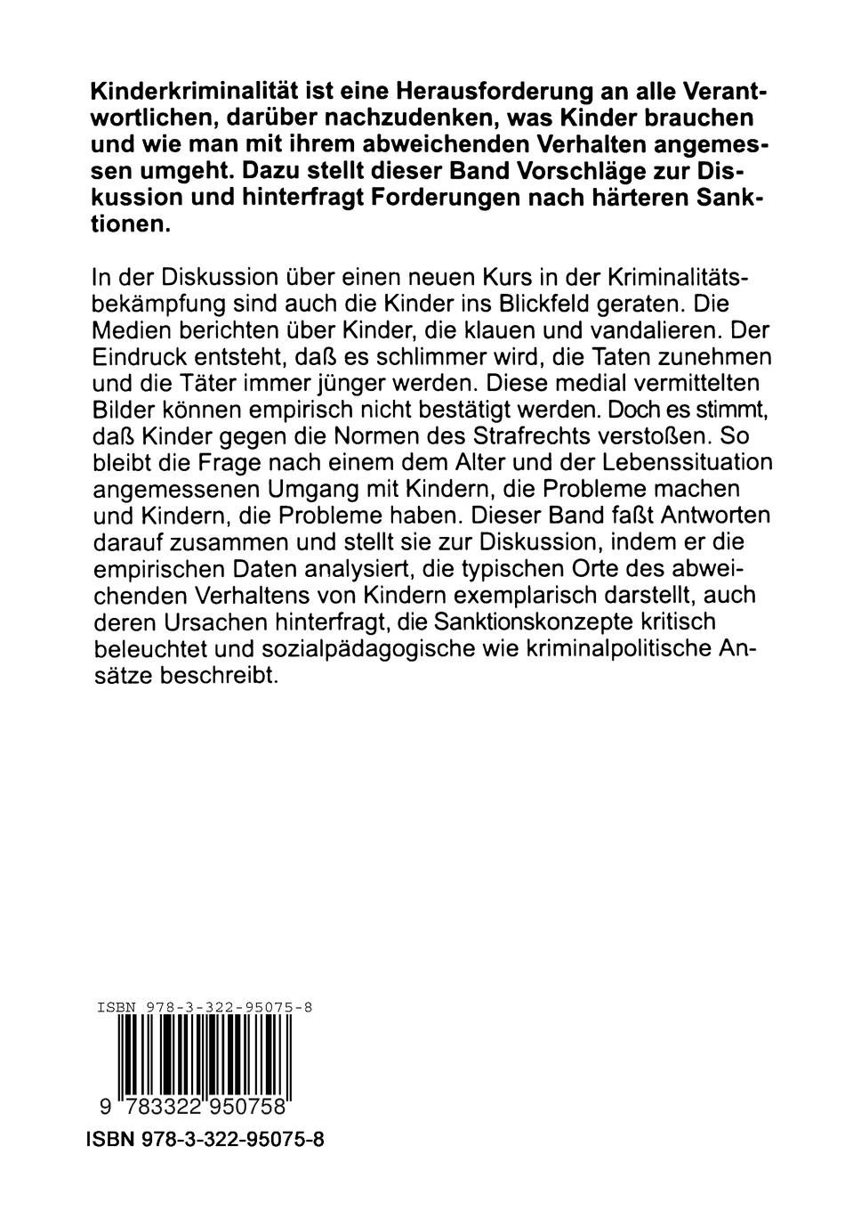 Rückseite: 9783322950758 | Kinderkriminalität | Siegfried Müller | Taschenbuch | 326 S. | Deutsch
