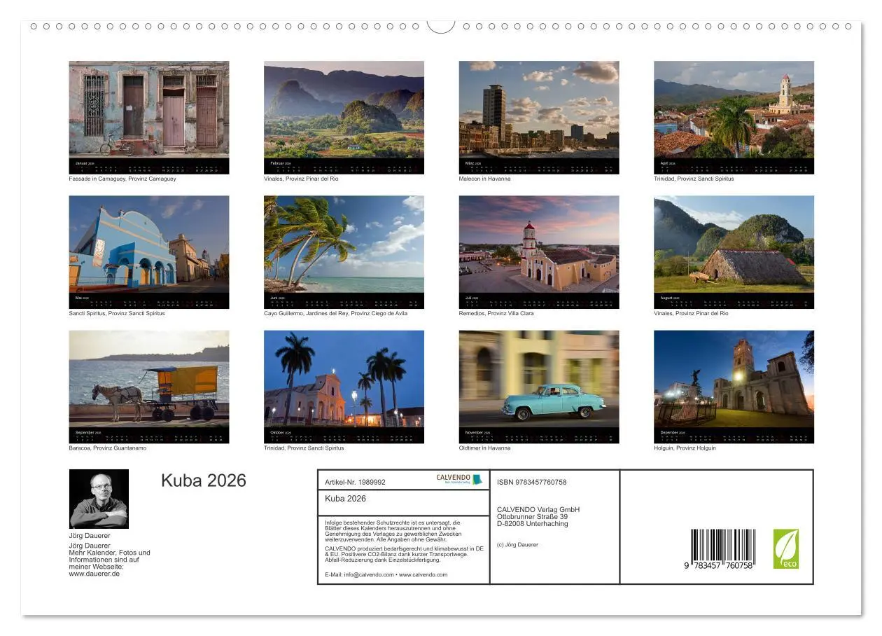 Bild: 9783457760758 | Kuba 2026 (hochwertiger Premium Wandkalender 2026 DIN A2 quer),...