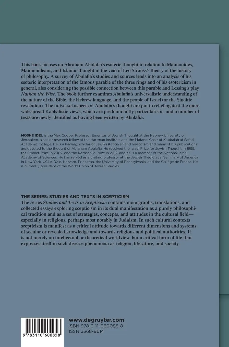 Rückseite: 9783110600858 | Abraham Abulafia¿s Esotericism | Secrets and Doubts | Moshe Idel