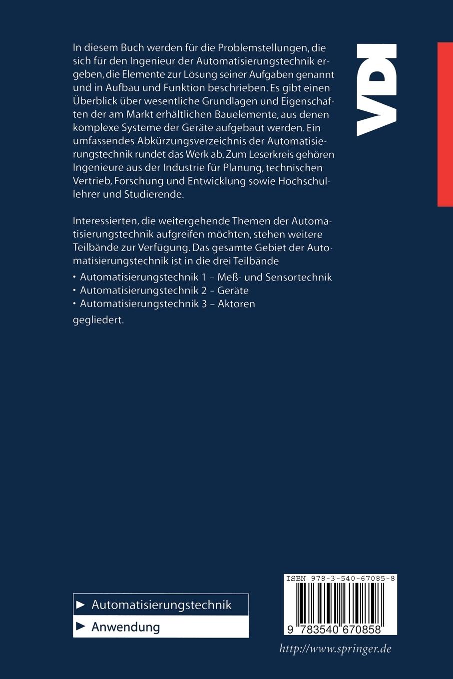 Rückseite: 9783540670858 | Automatisierungstechnik 2 | Geräte | Hans-Jürgen Gevatter | Buch