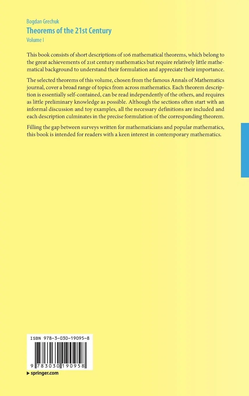 Rückseite: 9783030190958 | Theorems of the 21st Century | Volume I | Bogdan Grechuk | Buch | xvi
