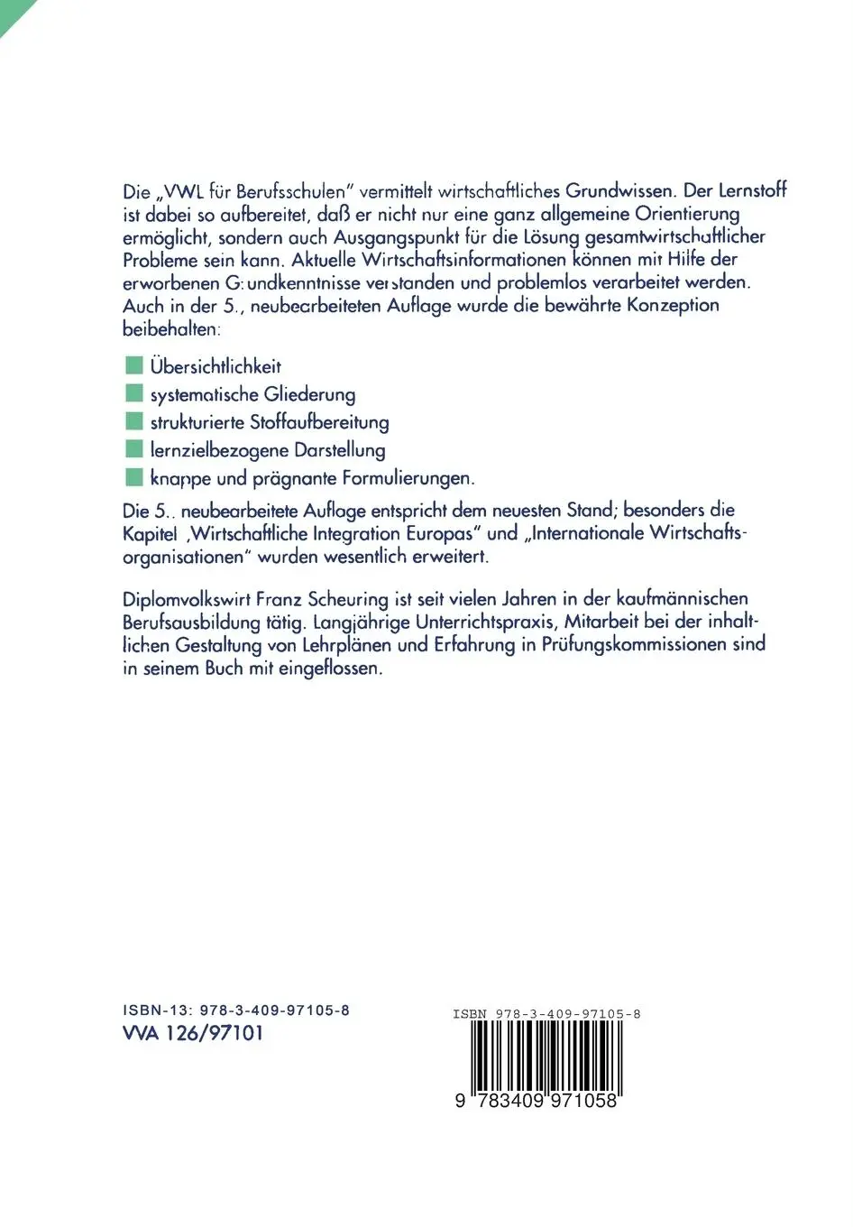 Rückseite: 9783409971058 | VWL für Berufsschulen | Franz Scheuring | Taschenbuch | Paperback