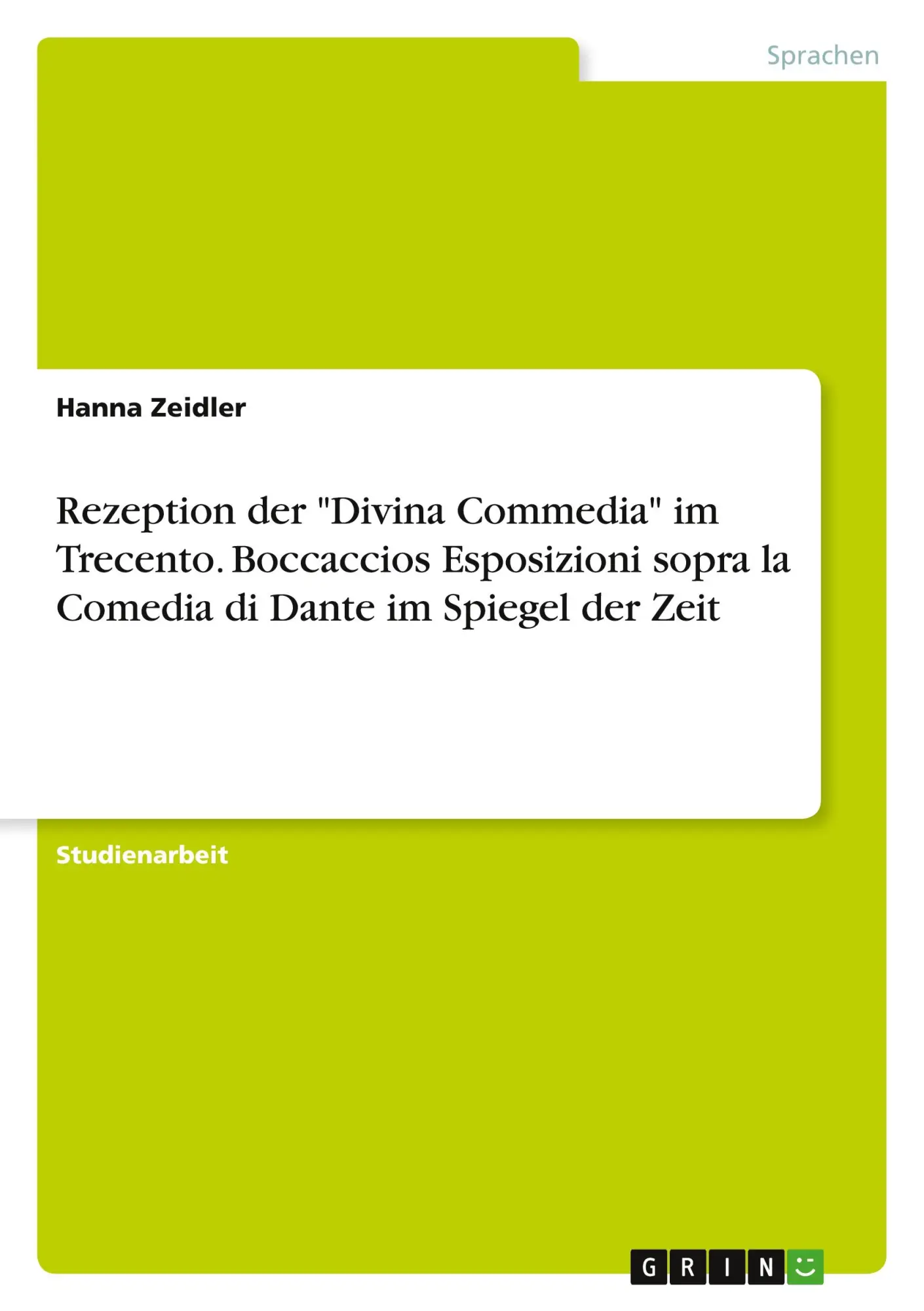 Cover: 9783346051158 | Rezeption der "Divina Commedia" im Trecento. Boccaccios Esposizioni...
