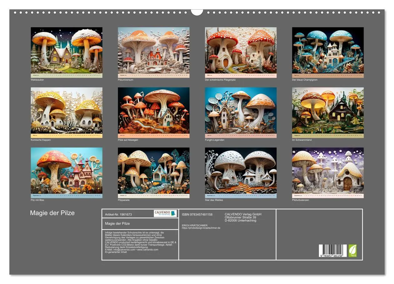 Bild: 9783457481158 | Magie der Pilze (Wandkalender 2026 DIN A2 quer), CALVENDO...