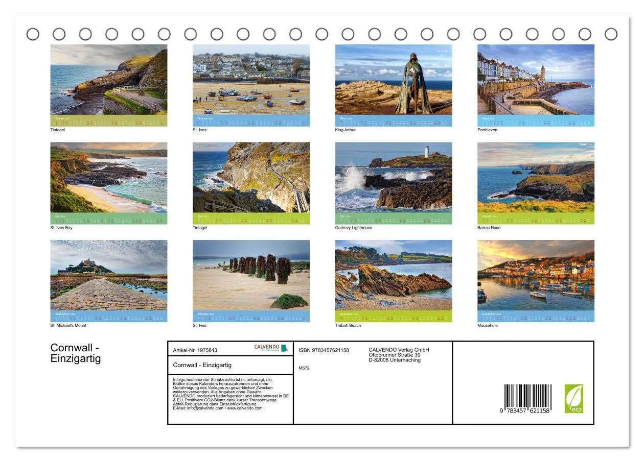 Bild: 9783457621158 | Cornwall - Einzigartig (Tischkalender 2026 DIN A5 quer), CALVENDO...