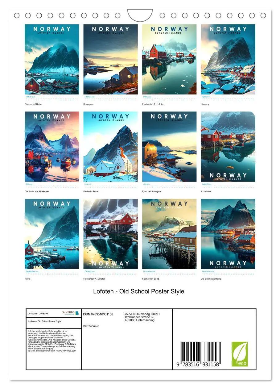 Bild: 9783516331158 | Lofoten - Old School Poster Style (Wandkalender 2026 DIN A4 hoch),...