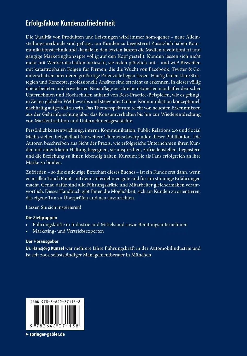 Rückseite: 9783642371158 | Erfolgsfaktor Kundenzufriedenheit | Hansjörg Künzel | Taschenbuch | x