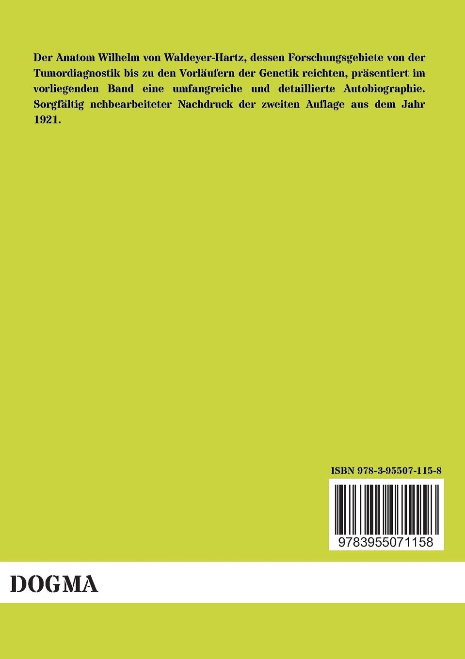 Rückseite: 9783955071158 | Lebenserinnerungen | Wilhelm Von Waldeyer-Hartz | Taschenbuch | 436 S.