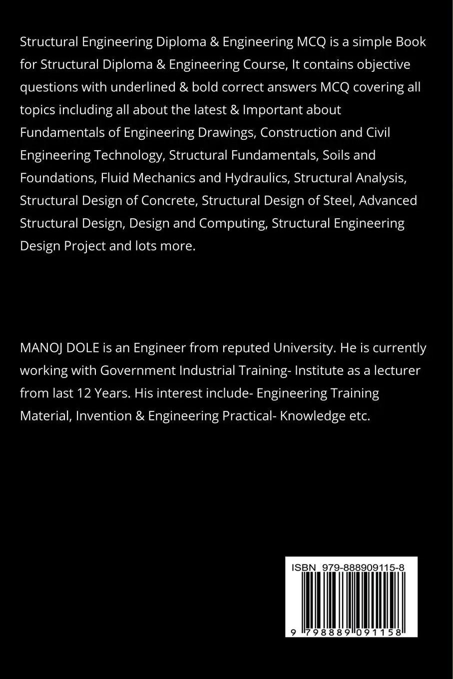 Rückseite: 9798889091158 | Structural Engineering Diploma &amp; Engineering MCQ | Manoj Dole | Buch