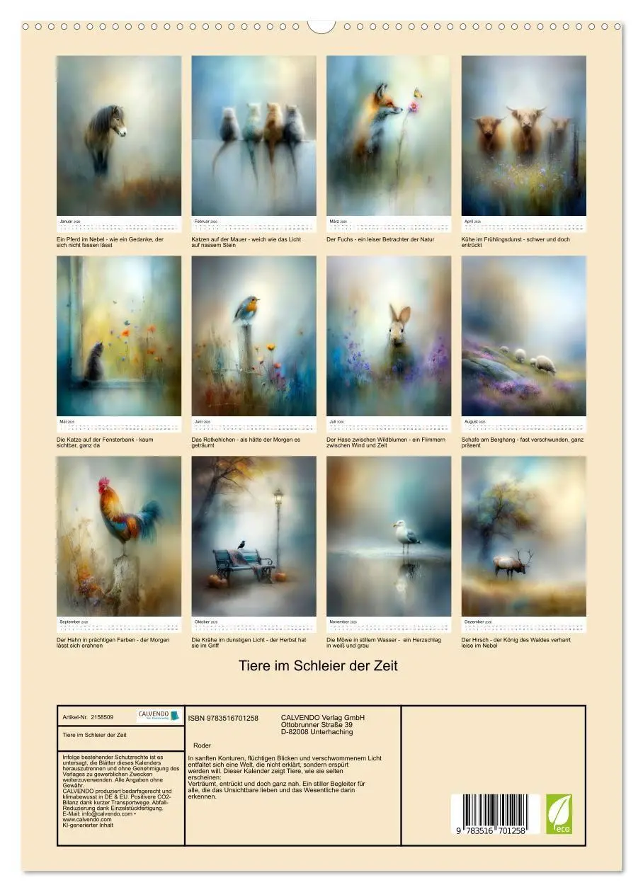 Bild: 9783516701258 | Tiere im Schleier der Zeit (hochwertiger Premium Wandkalender 2026...