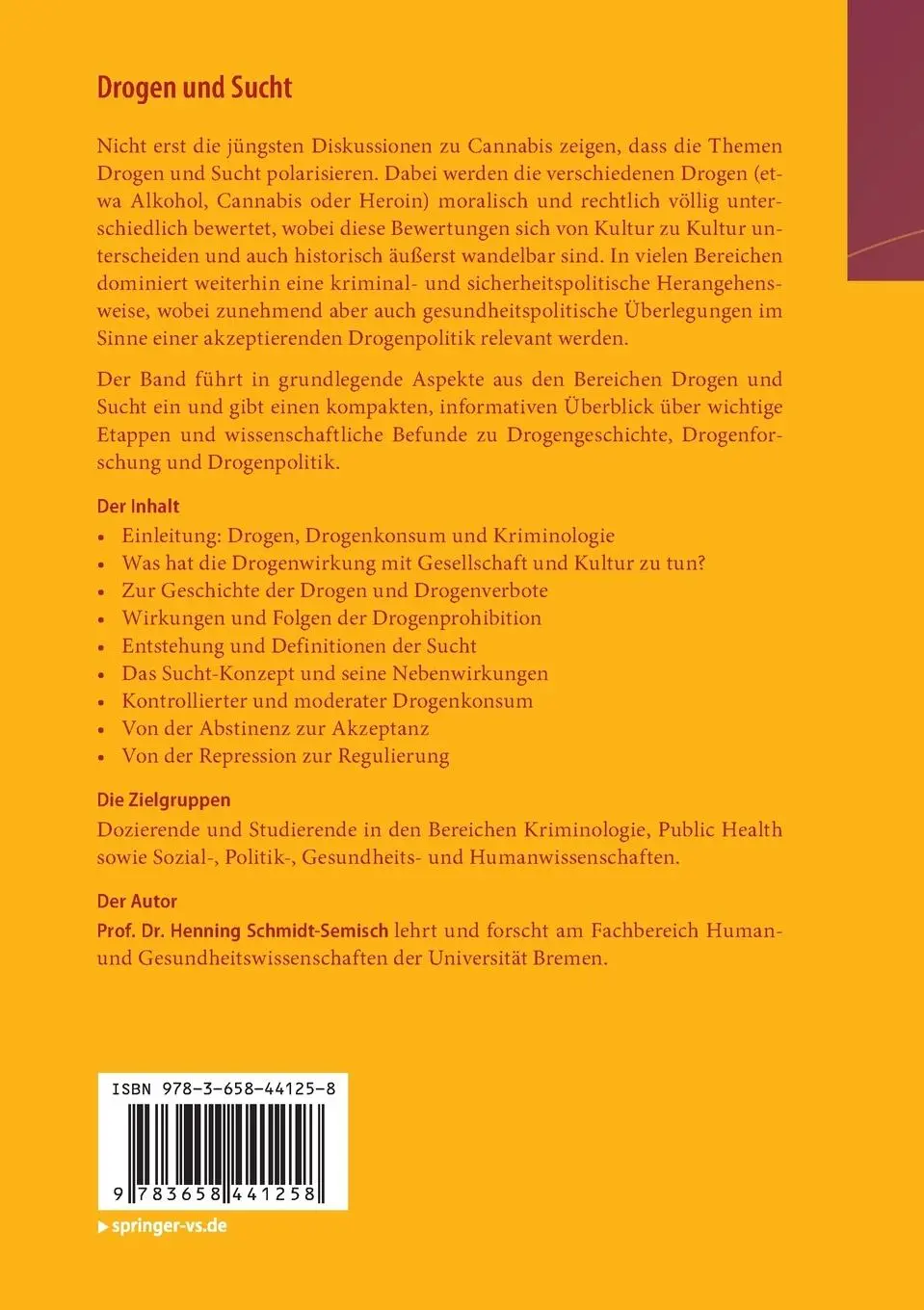 Rückseite: 9783658441258 | Drogen und Sucht | Eine Einführung | Henning Schmidt-Semisch | Buch