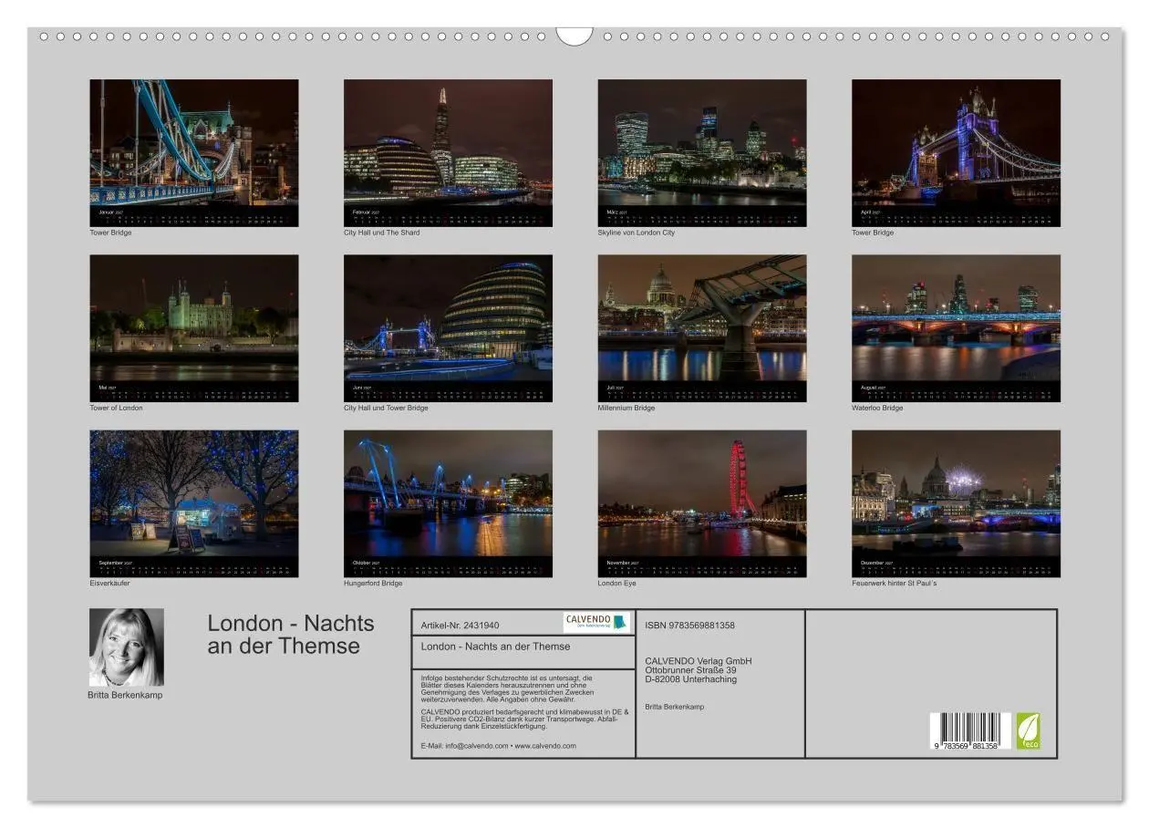 Bild: 9783569881358 | London - Nachts an der Themse (Wandkalender 2027 DIN A2 quer),...