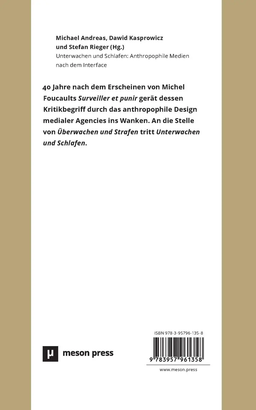 Rückseite: 9783957961358 | Unterwachen und Schlafen | Anthropophile Medien nach dem Interface
