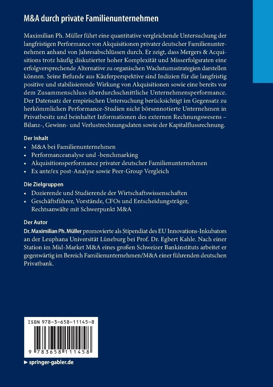 Rückseite: 9783658111458 | M&amp;A durch private Familienunternehmen | Maximilian Ph. Müller | Buch