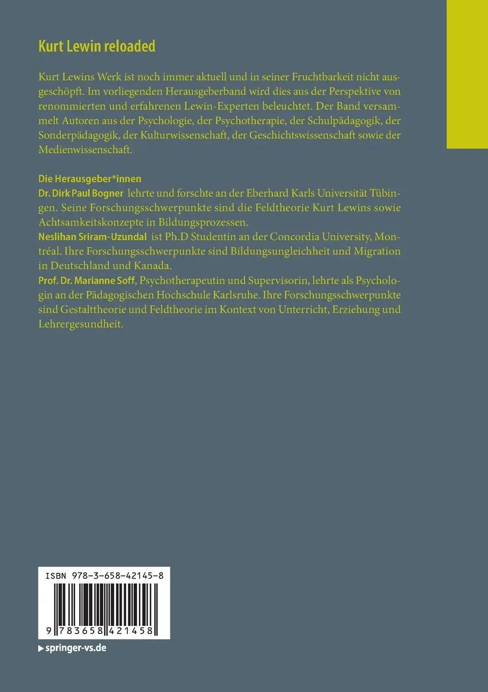 Rückseite: 9783658421458 | Kurt Lewin reloaded | Dirk Paul Bogner (u. a.) | Taschenbuch | xx