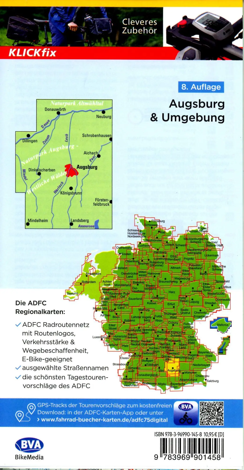 Bild: 9783969901458 | ADFC-Regionalkarte Augsburg und Umgebung, 1:75.000, mit...