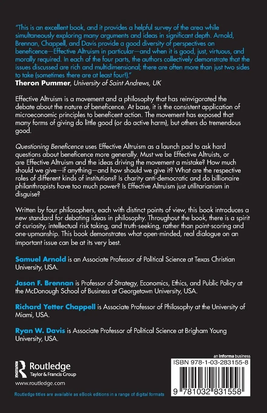 Rückseite: 9781032831558 | Questioning Beneficence | Jason F. Brennan (u. a.) | Taschenbuch