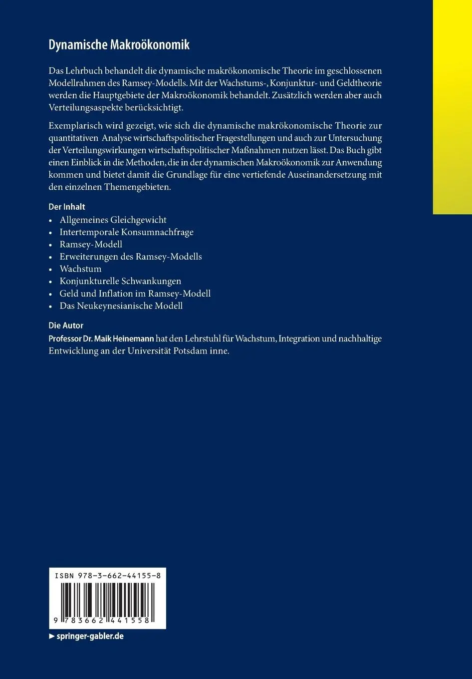 Rückseite: 9783662441558 | Dynamische Makroökonomik | Maik Heinemann | Taschenbuch | xi | Deutsch