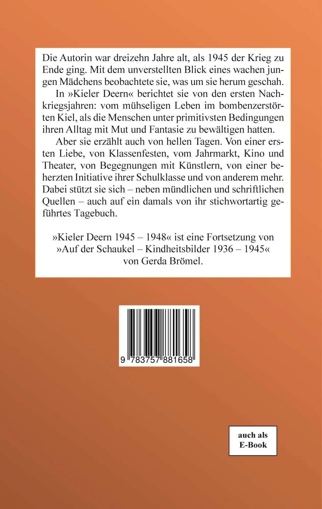 Rückseite: 9783757881658 | Kieler Deern 1945 - 1948 | Gerda Brömel | Taschenbuch | 192 S. | 2023