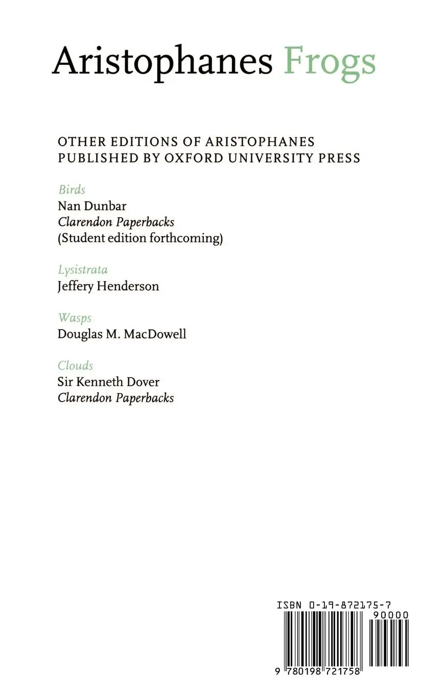 Rückseite: 9780198721758 | Frogs | Aristophanes | Buch | Gebunden | Englisch | 1997