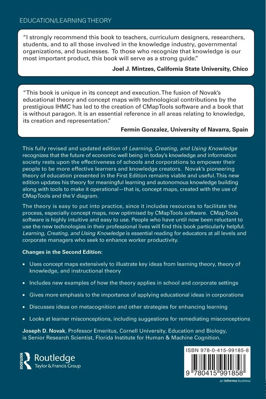 Rückseite: 9780415991858 | Learning, Creating, and Using Knowledge | Joseph D. Novak | Buch