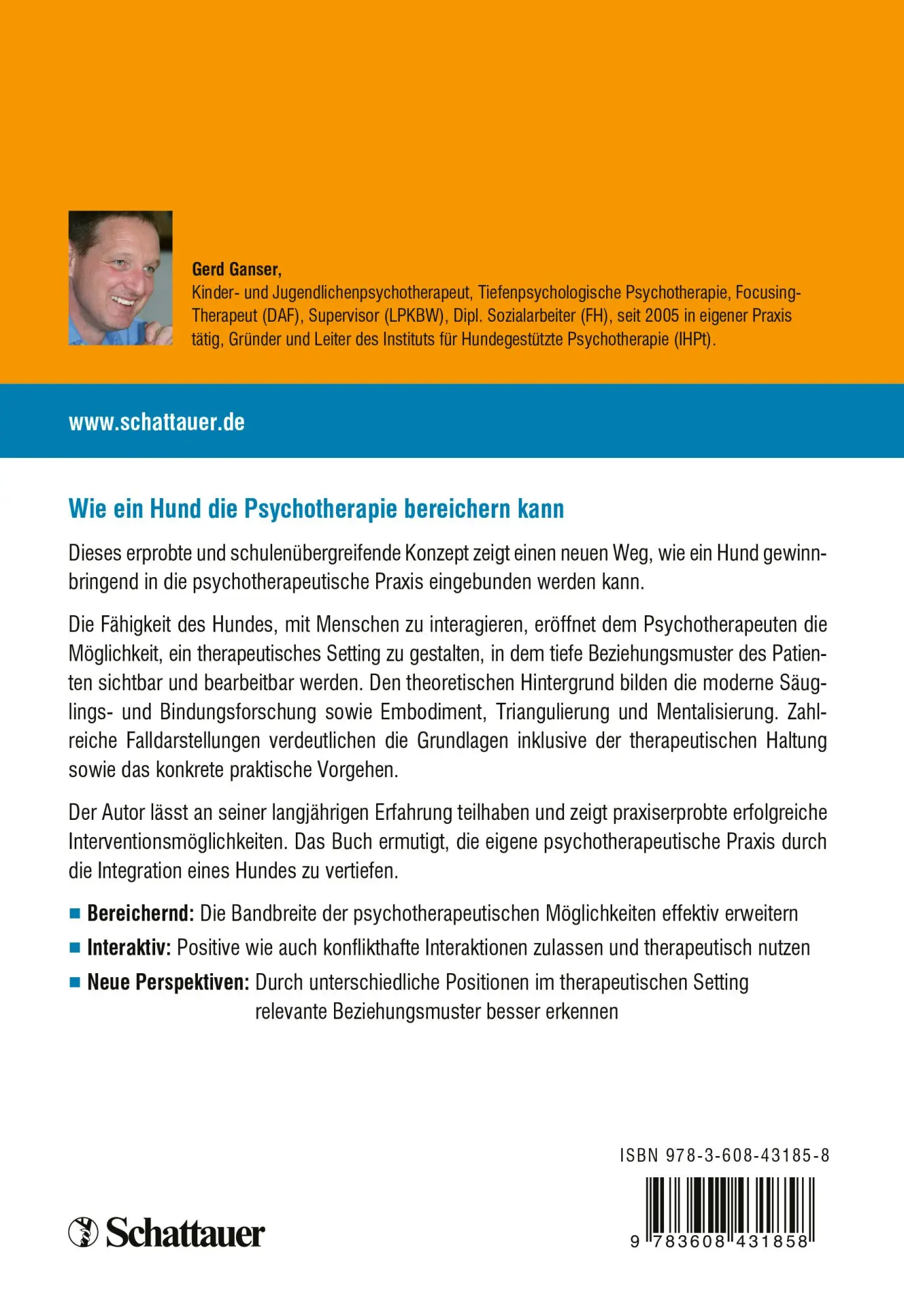 Rückseite: 9783608431858 | Hundegestützte Psychotherapie | Gerd Ganser | Taschenbuch | XII | 2018