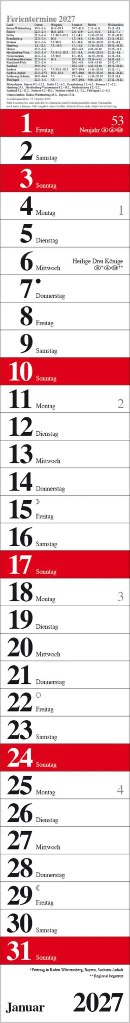 Cover: 9783819301858 | Streifenplaner Praktika Rot 2027 | Verlag Korsch | Kalender | 12 S.