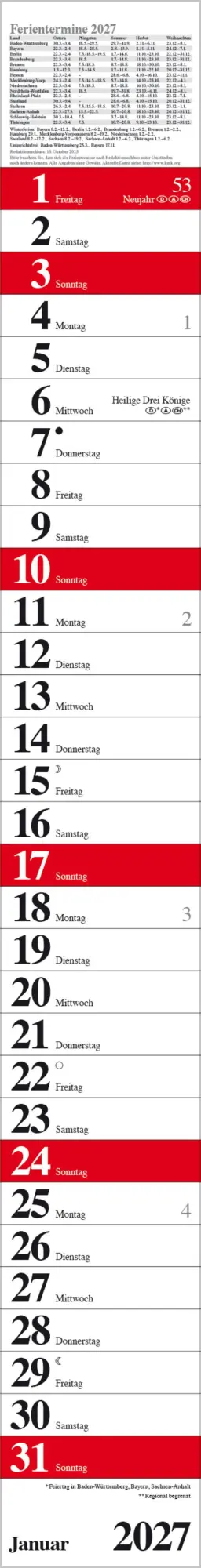 Bild: 9783819301858 | Streifenplaner Praktika Rot 2027 | Verlag Korsch | Kalender | 12 S.