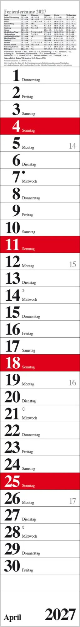Bild: 9783819301858 | Streifenplaner Praktika Rot 2027 | Verlag Korsch | Kalender | 12 S.