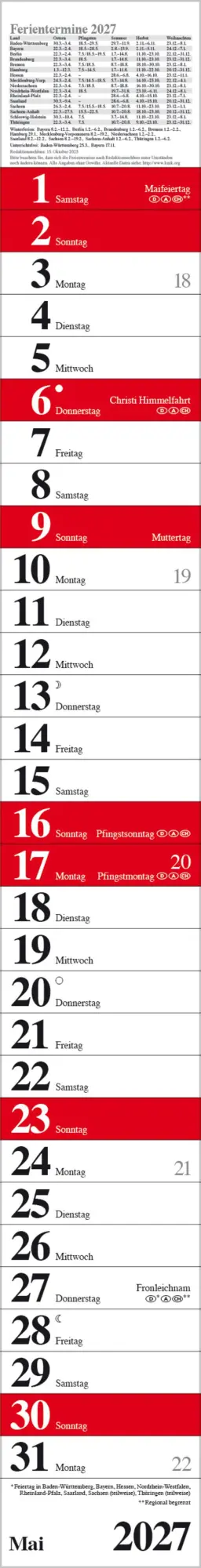 Bild: 9783819301858 | Streifenplaner Praktika Rot 2027 | Verlag Korsch | Kalender | 12 S.