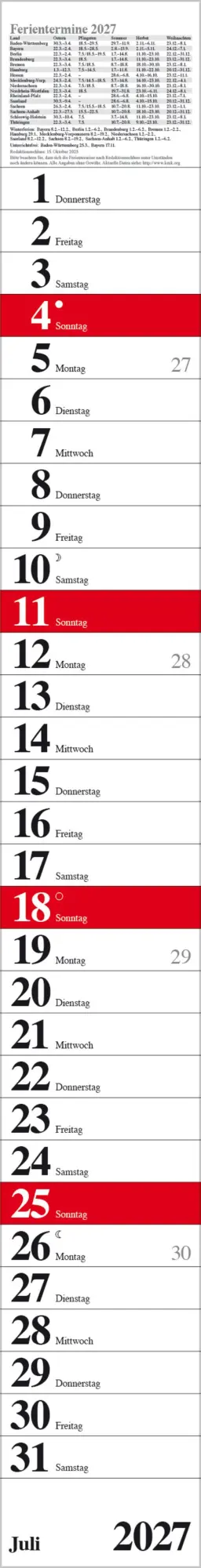 Bild: 9783819301858 | Streifenplaner Praktika Rot 2027 | Verlag Korsch | Kalender | 12 S.
