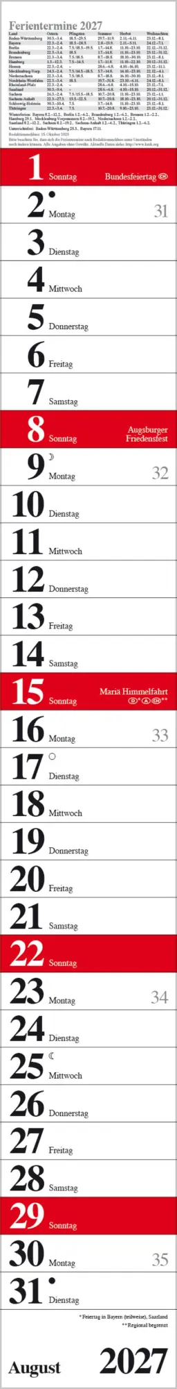 Bild: 9783819301858 | Streifenplaner Praktika Rot 2027 | Verlag Korsch | Kalender | 12 S.