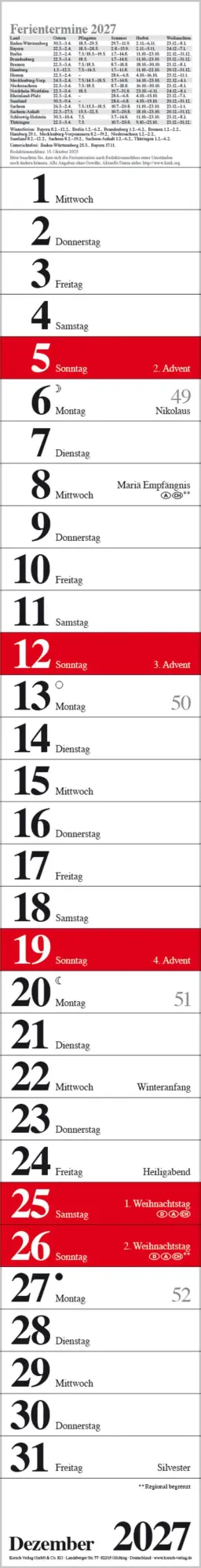 Bild: 9783819301858 | Streifenplaner Praktika Rot 2027 | Verlag Korsch | Kalender | 12 S.