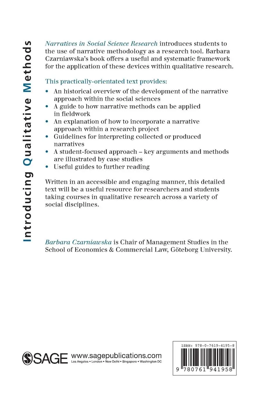 Rückseite: 9780761941958 | Narratives in Social Science Research | Barbara Czarniawska | Buch