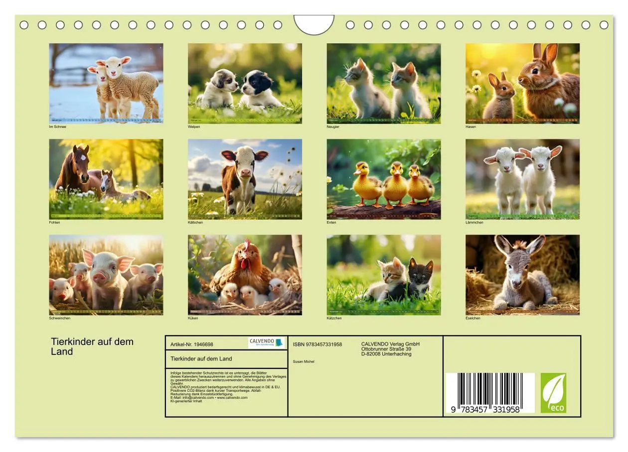Bild: 9783457331958 | Tierkinder auf dem Land (Wandkalender 2026 DIN A4 quer), CALVENDO...