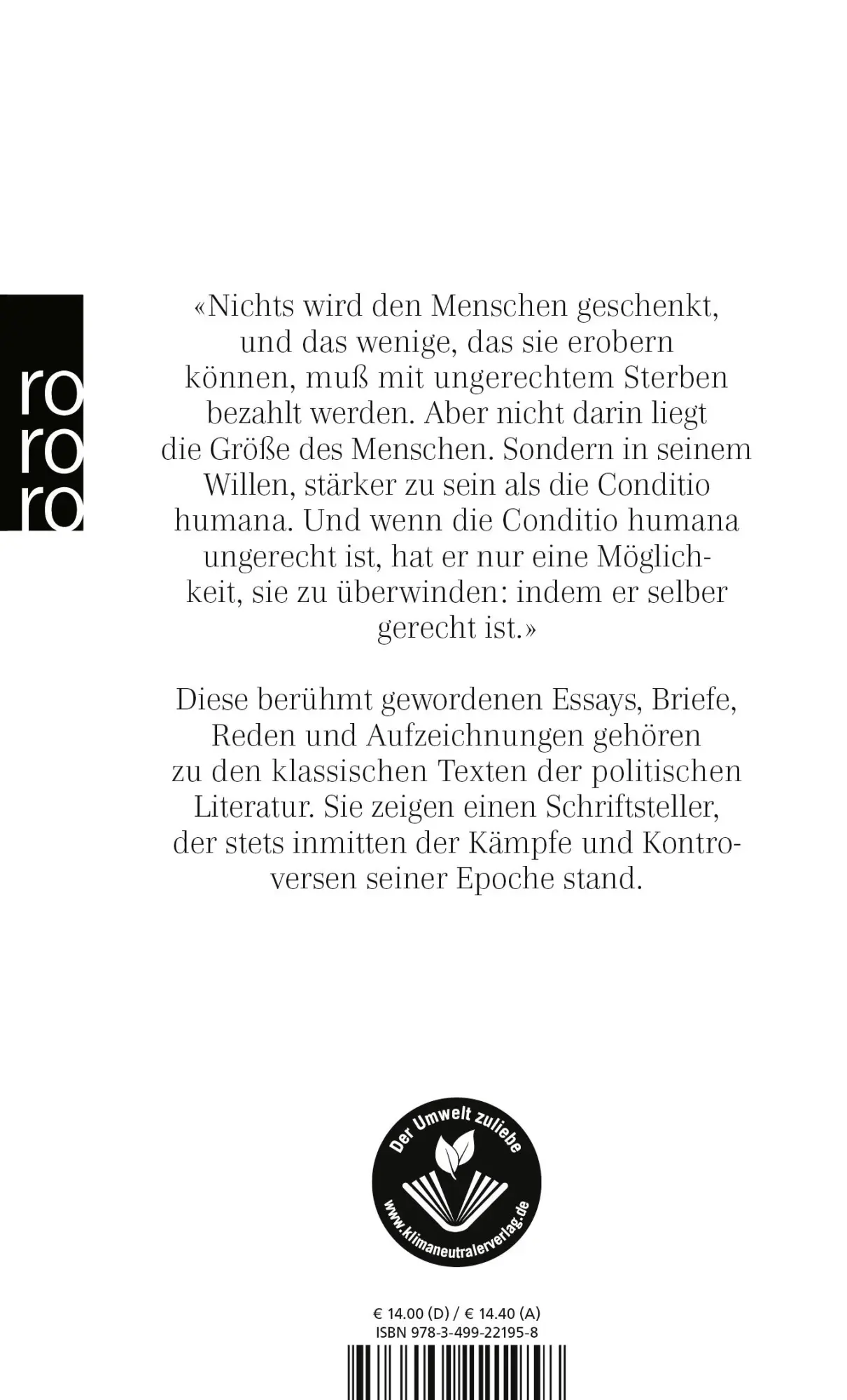 Rückseite: 9783499221958 | Fragen der Zeit | Albert Camus | Taschenbuch | 256 S. | Deutsch | 1997