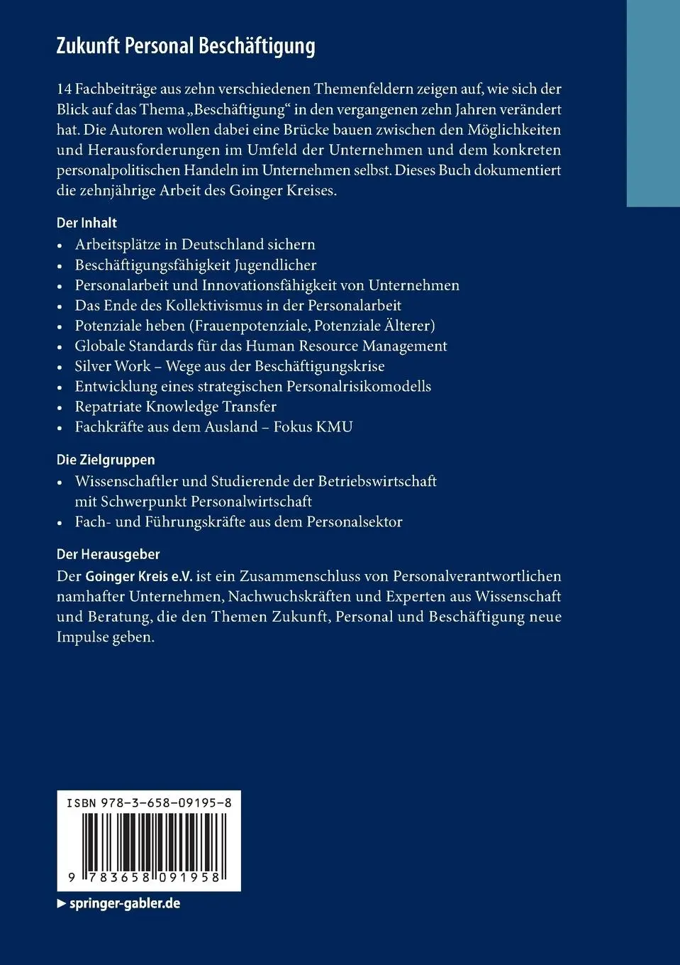 Rückseite: 9783658091958 | Zukunft Personal Beschäftigung | Goinger Kreis E. V. | Taschenbuch