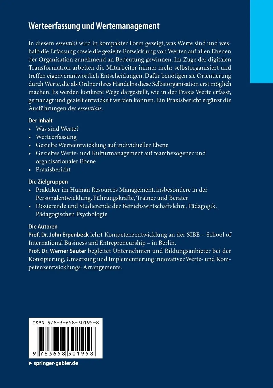 Rückseite: 9783658301958 | Werteerfassung und Wertemanagement | John Erpenbeck (u. a.) | Buch